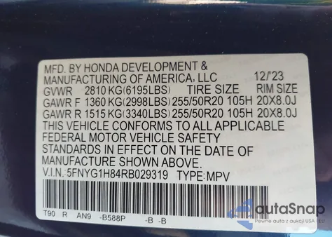 2024 Honda Pilot Elite z USA, uszkodzony, nr VIN 5FNYG1H84RB029319